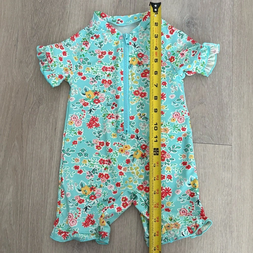 Charm Leaks Baby Swimsuit Romper Zipper 12-18 months Blue Floral Print UPF 50+
